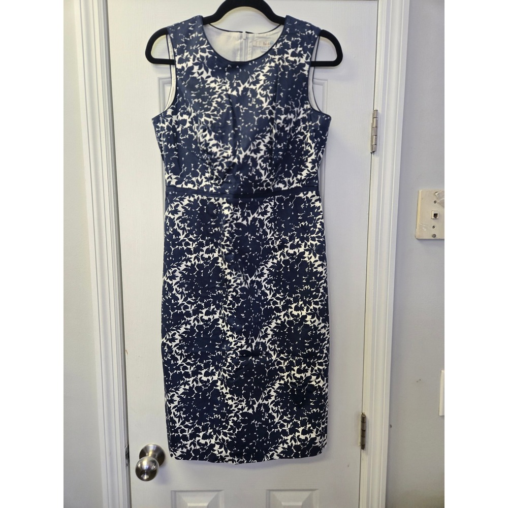 Boden Navy White Floral Leaf Cotton Sheath Dress Sleeveless US 6L Resortwear